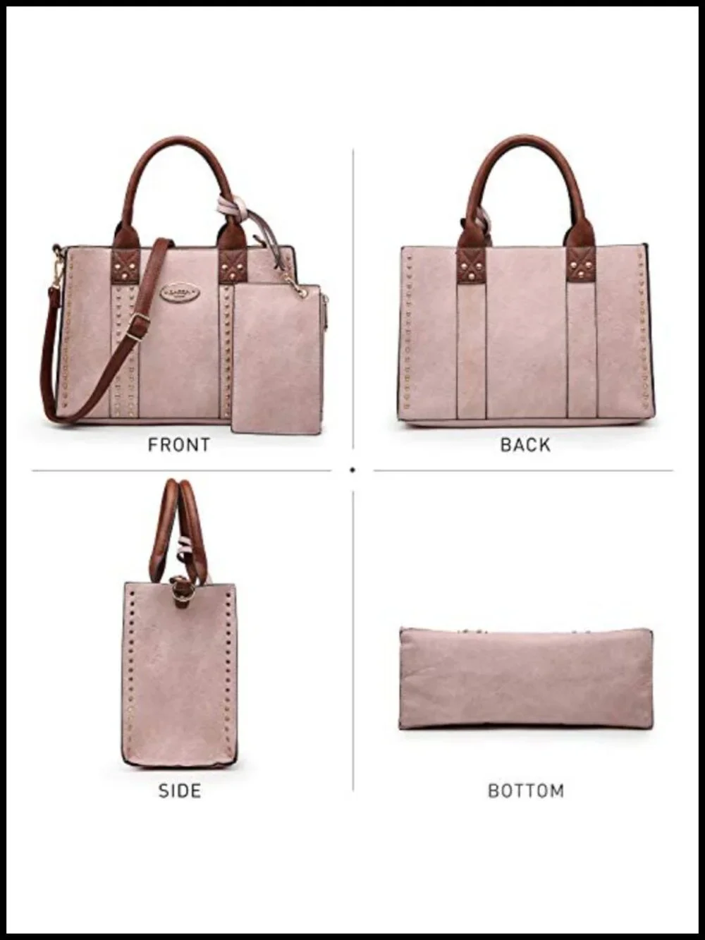 Vegan Leather 3pc Handbag Set Satchel Shoulder Tote with Wallet & Cosmetic Bag